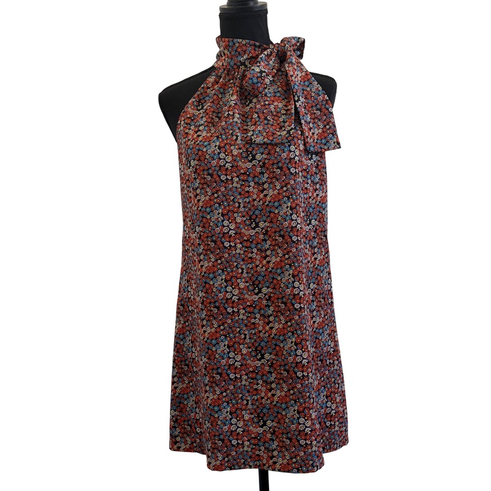 Zara Trafaluc Floral Halter Tie Neck Mini Shift Dress Multi Color Size Medium
